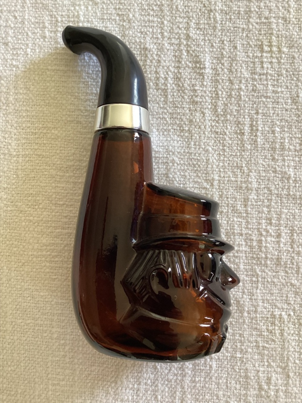 Vintage Tobacco Pipe Avon Bottle brown glass 1970s after shave cologne decanter.